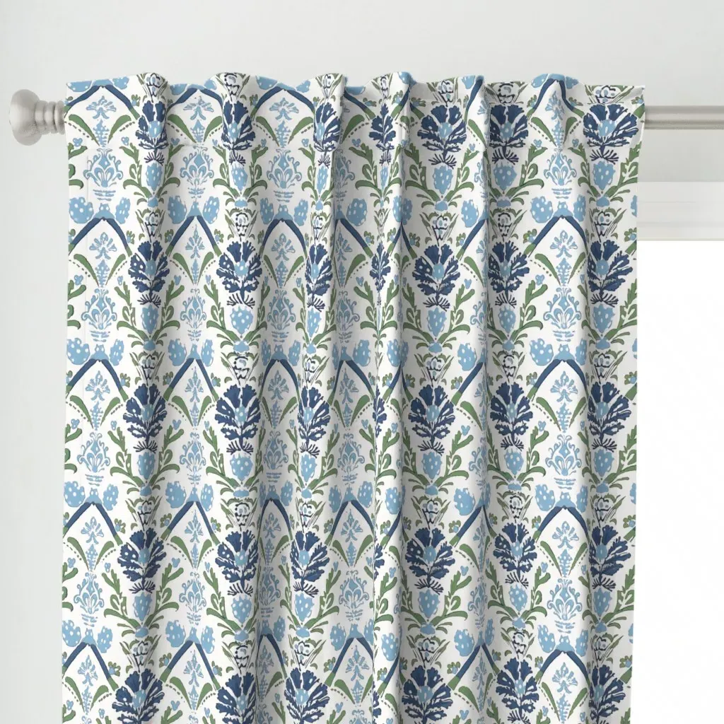 Americana Block Print Curtain Panel - Blue alternate view