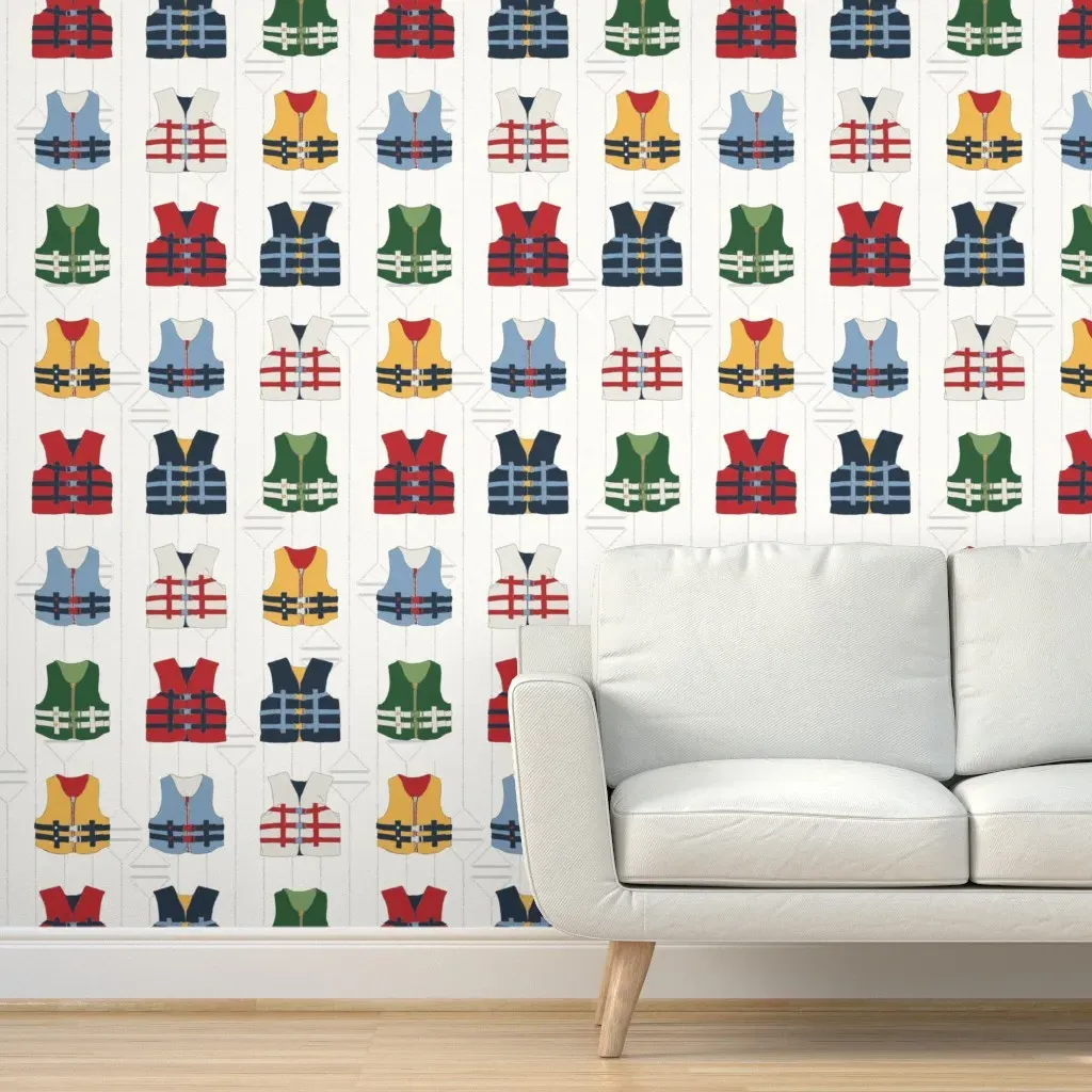 Americana Life Vests Peel and Stick Wallpaper - Red product