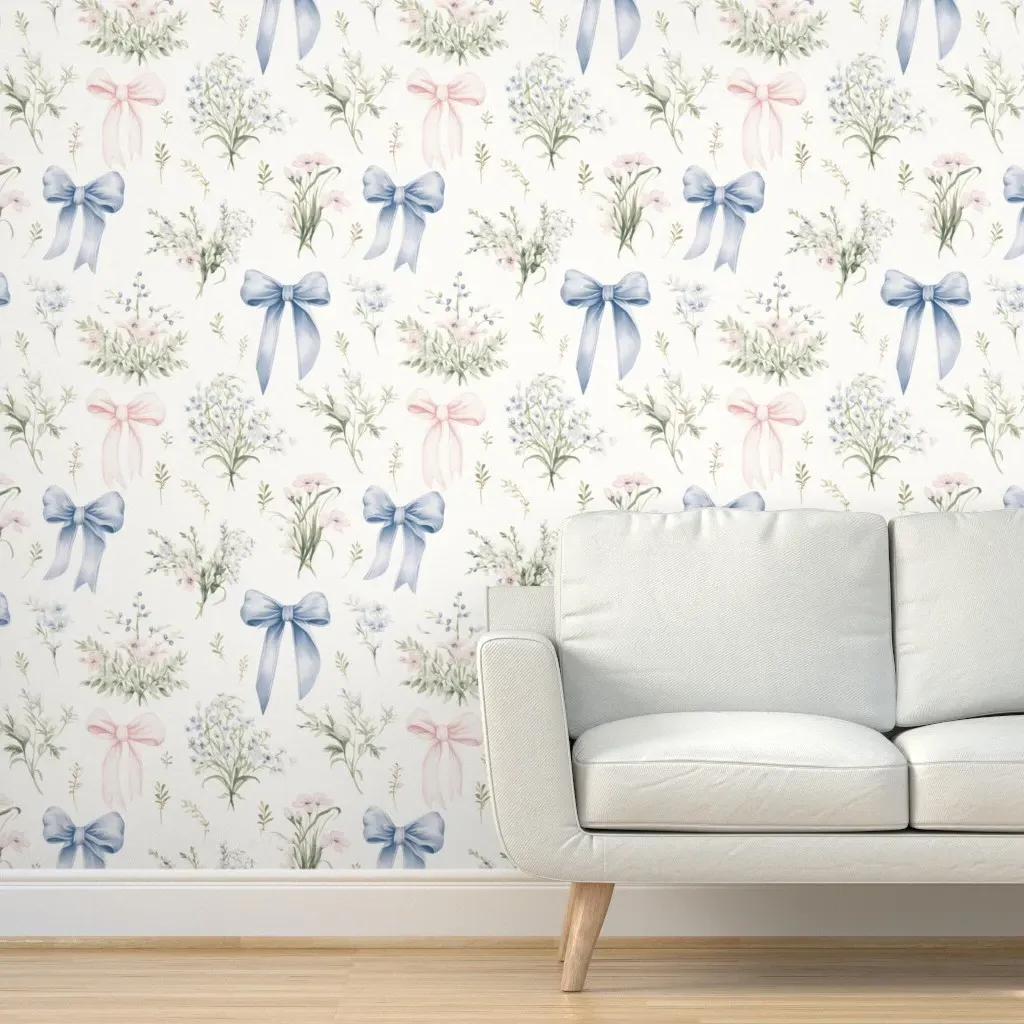Among The Bluebells Peel and Stick Wallpaper - Denim/Blush product