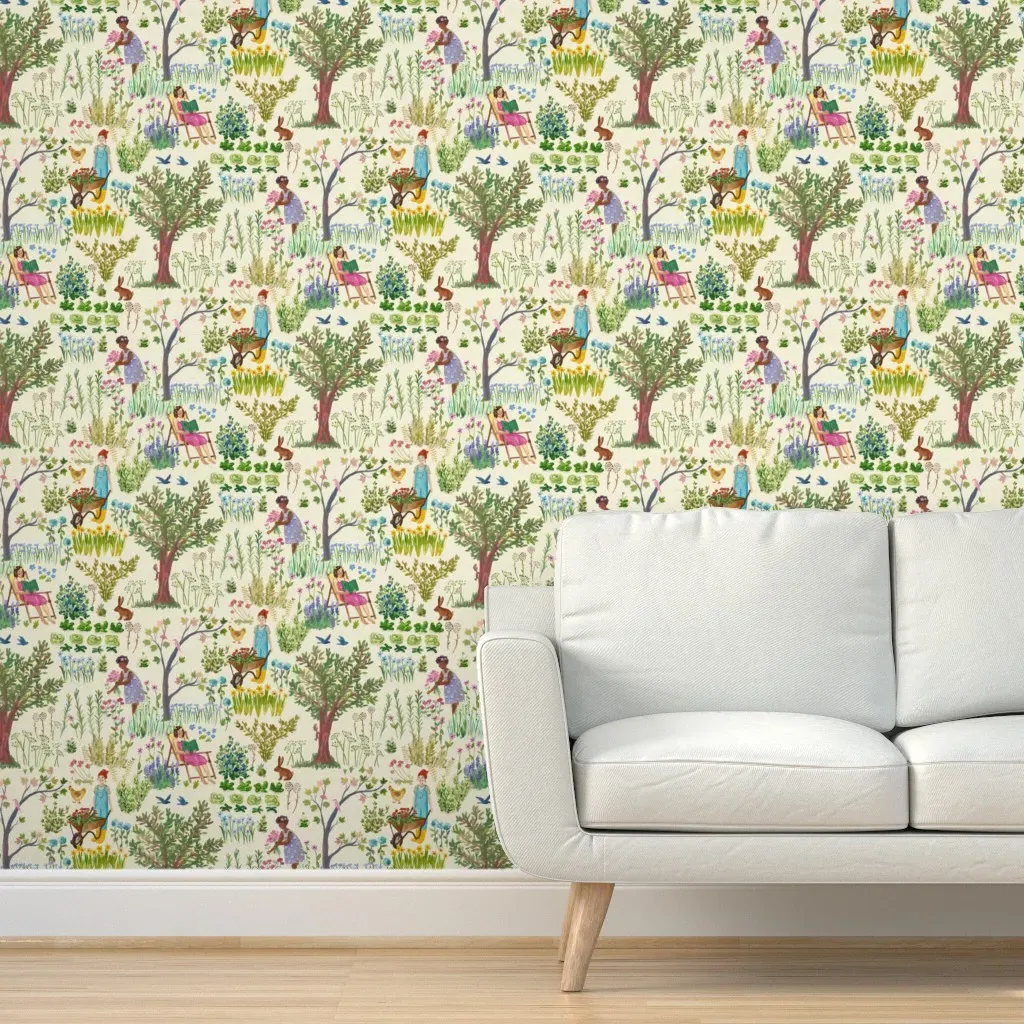 An Afternoon In The Garden Peel and Stick Wallpaper - Green, Beige product