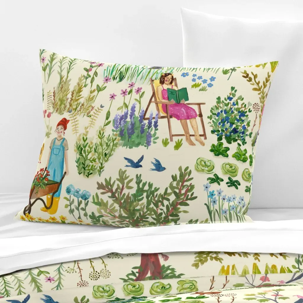 An Afternoon In The Garden Standard Knife Edge Pillow - Green, Cotton Sateen product