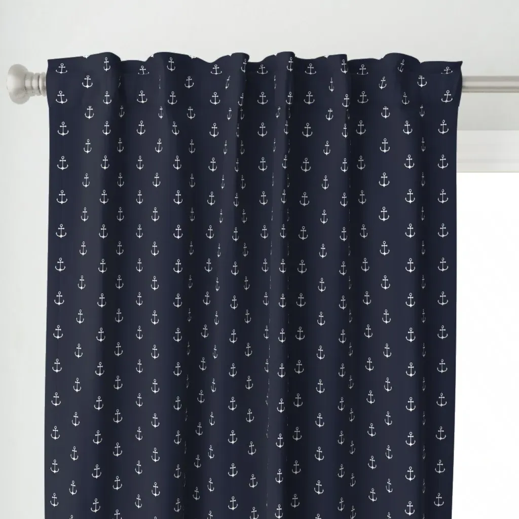 Anchor Navy Curtain Panel - White alternate view