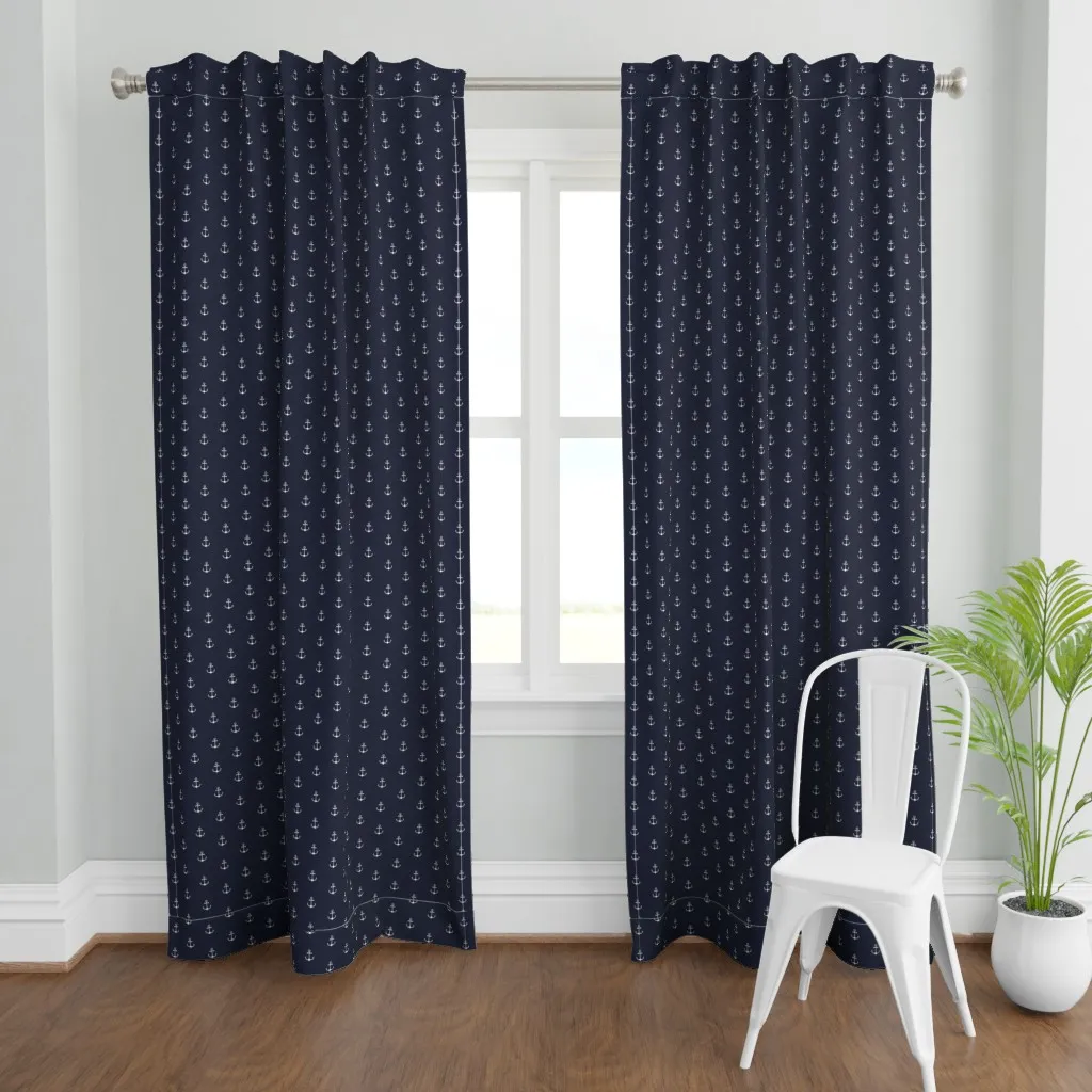 Anchor Navy Curtain Panel - White product