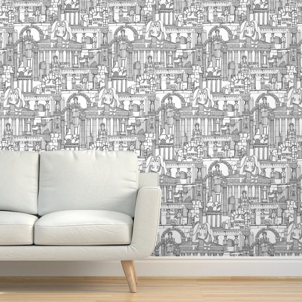 Ancient Greece Peel and Stick Wallpaper - Black, White product