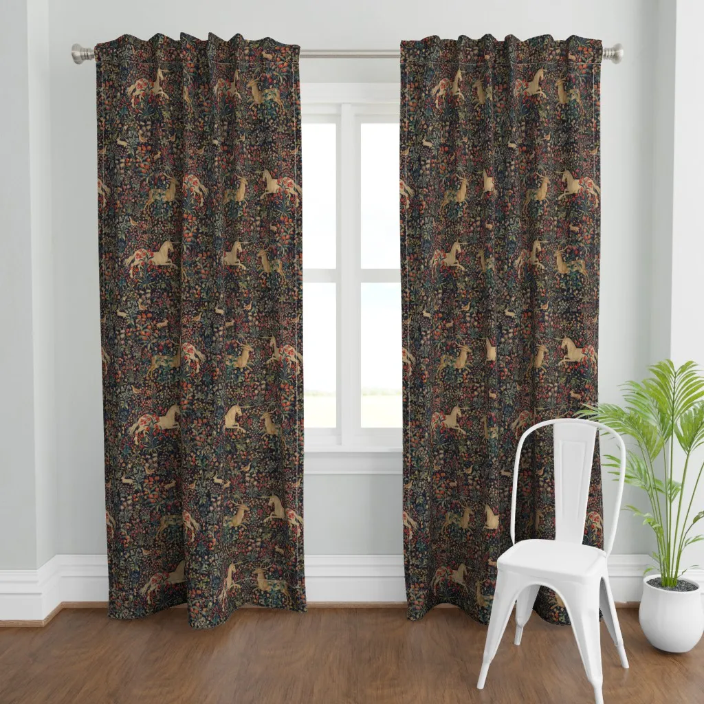 Ancient Medieval Unicorn Curtain Panel - Dark Blue product