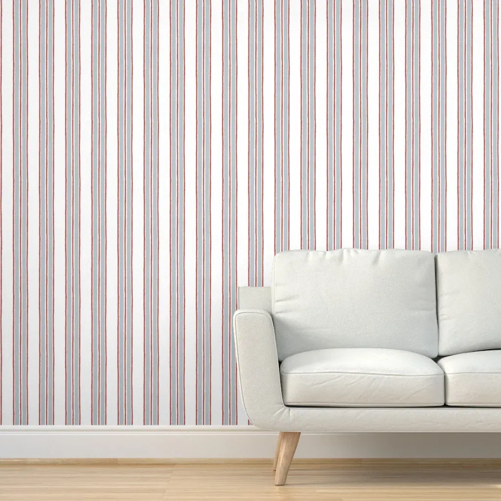 Anderson Ticking Stripe Peel and Stick Wallpaper - Gray, Red product
