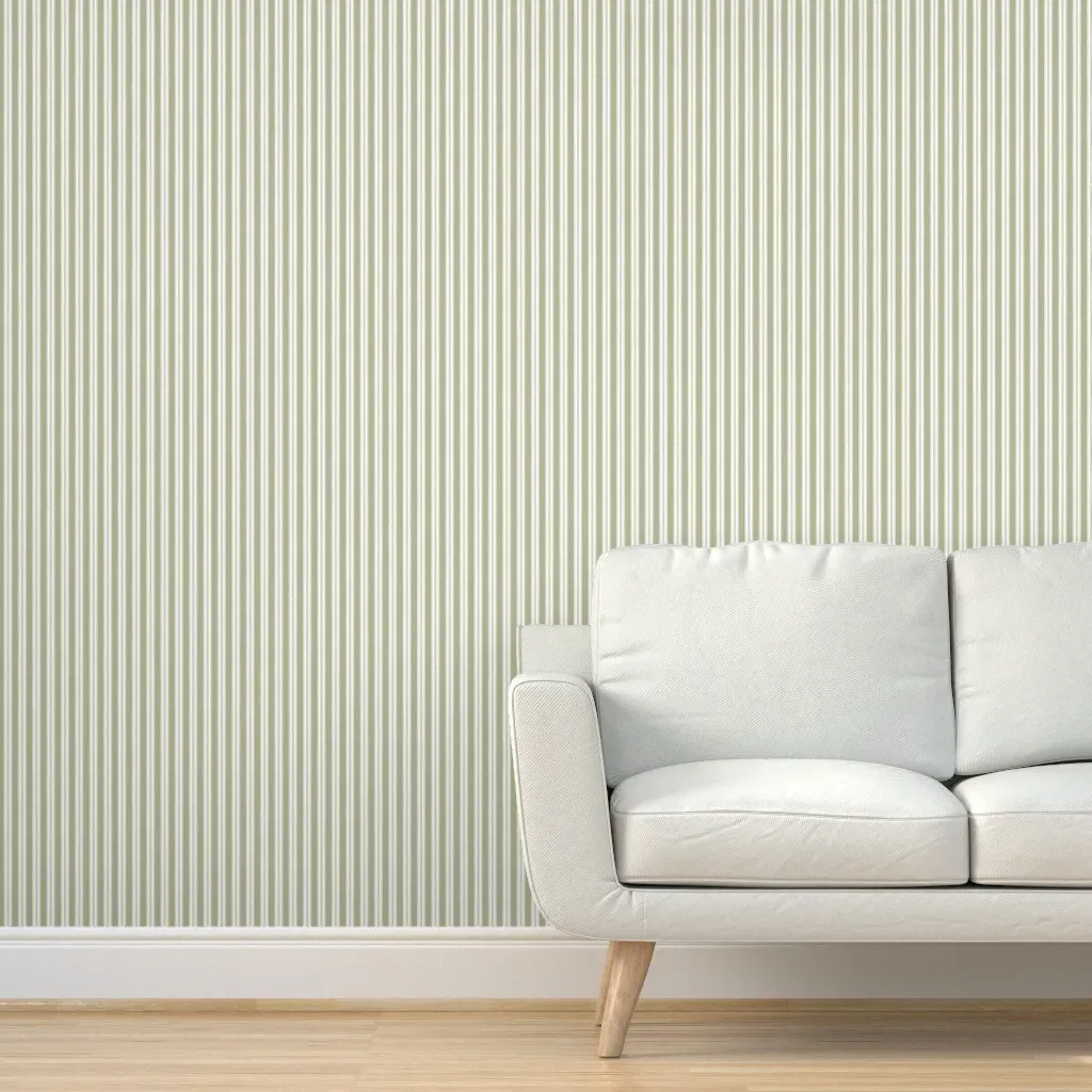 Anderson Ticking Stripe Peel and Stick Wallpaper - Sage Green, White product