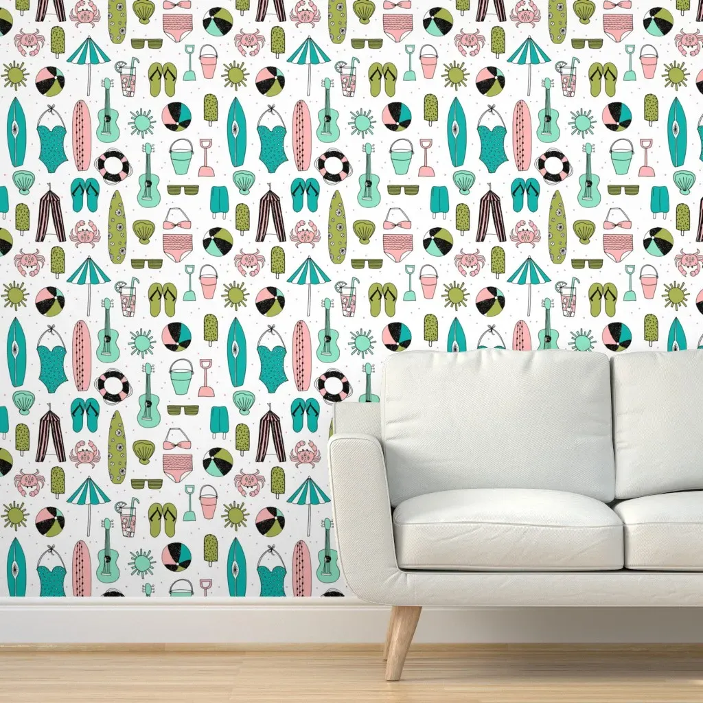 Andrea Lauren Beach Summer Fabric Swimsuit Peel and Stick Wallpaper - Teal product
