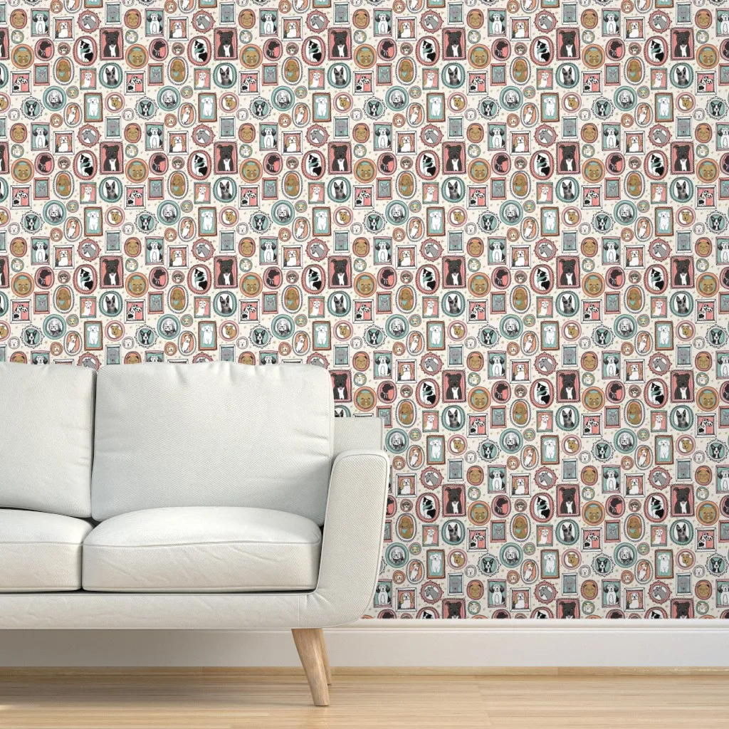Andrea Lauren Dog Portraits Peel and Stick Wallpaper - Pink, Brown product