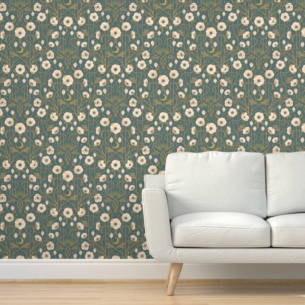 Anemone Flowers Art Nouveau Peel and Stick Wallpaper - Dusty Rose product