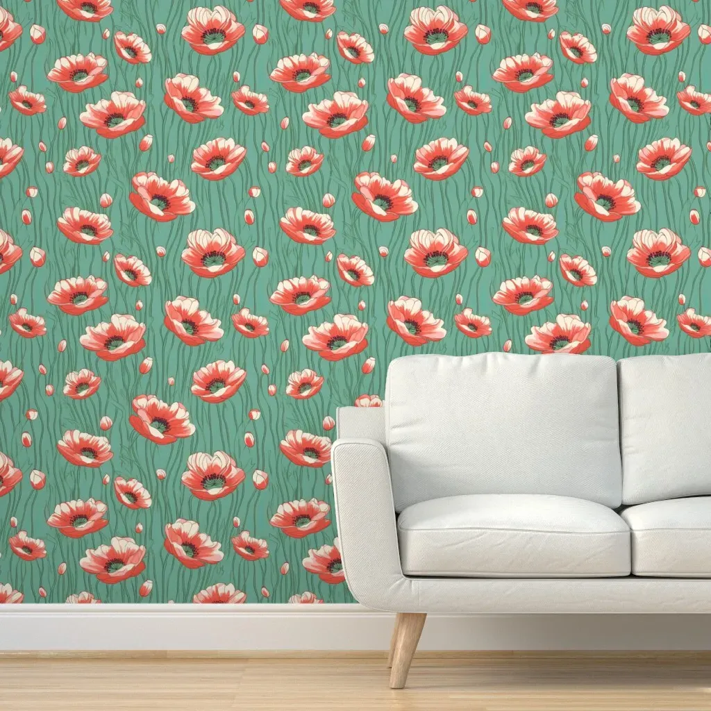 Anemone Flowers Peel and Stick Wallpaper - Red product