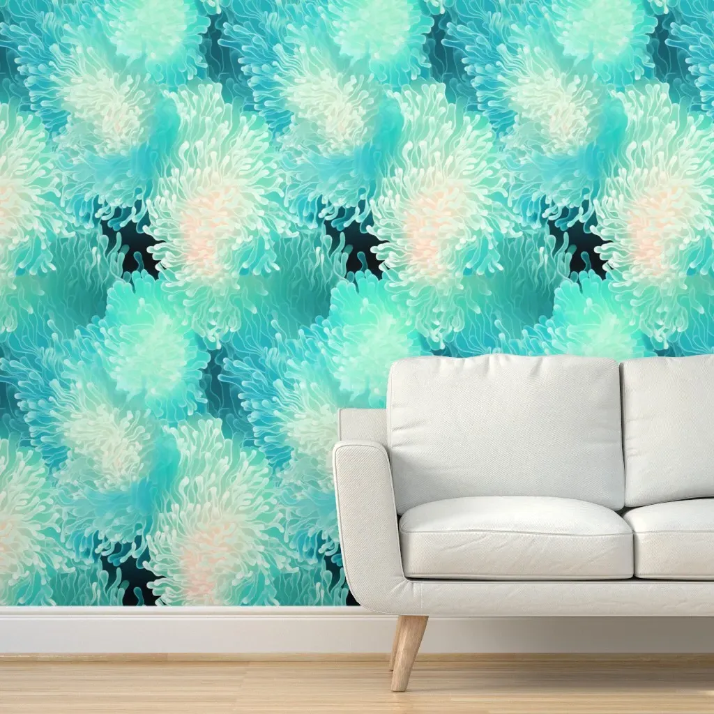 Anemones Surrealist Sea Peel and Stick Wallpaper - Teal product