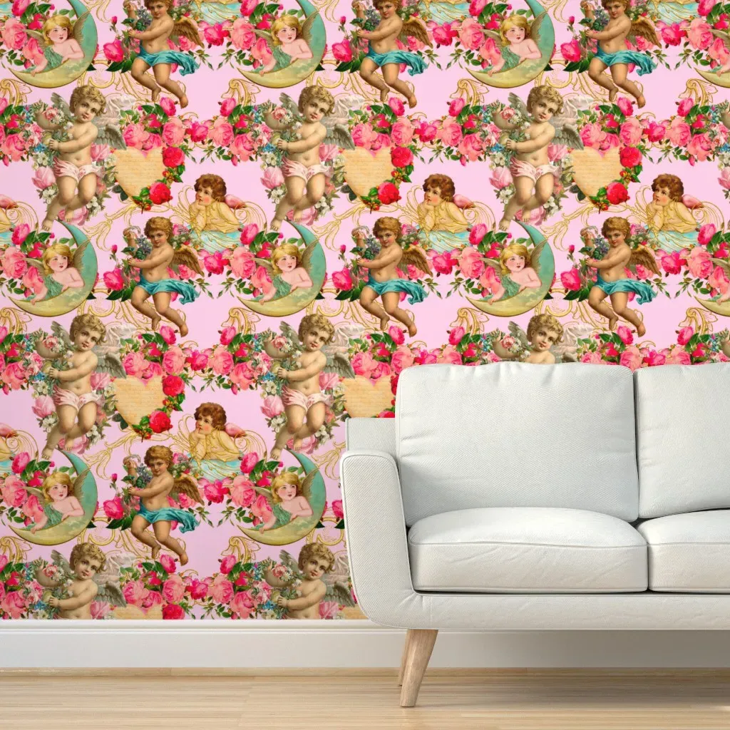 Angles Ornate Baroque Motifs Peel and Stick Wallpaper - Pink product