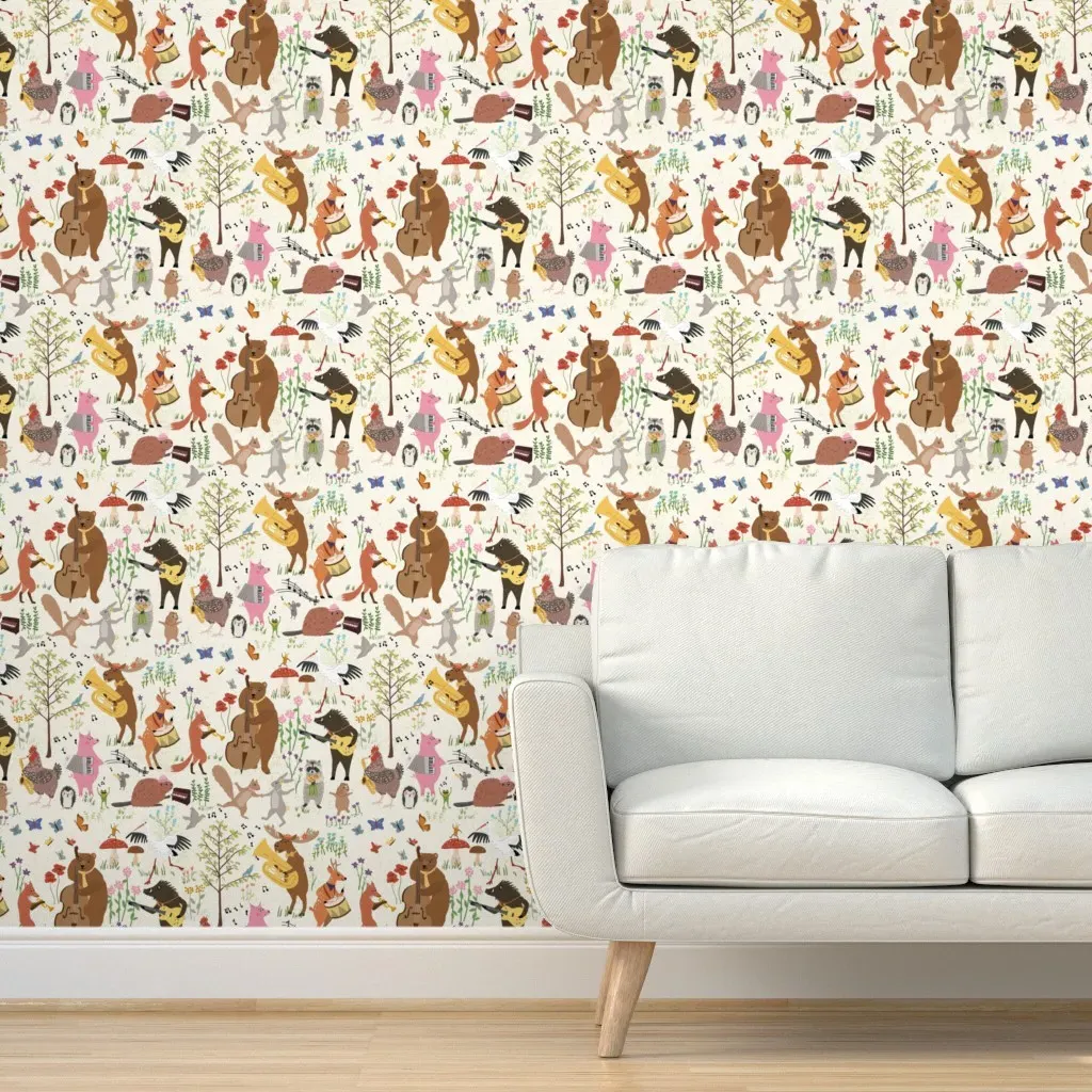 Animal Musicians Dance Party Peel and Stick Wallpaper - Beige product