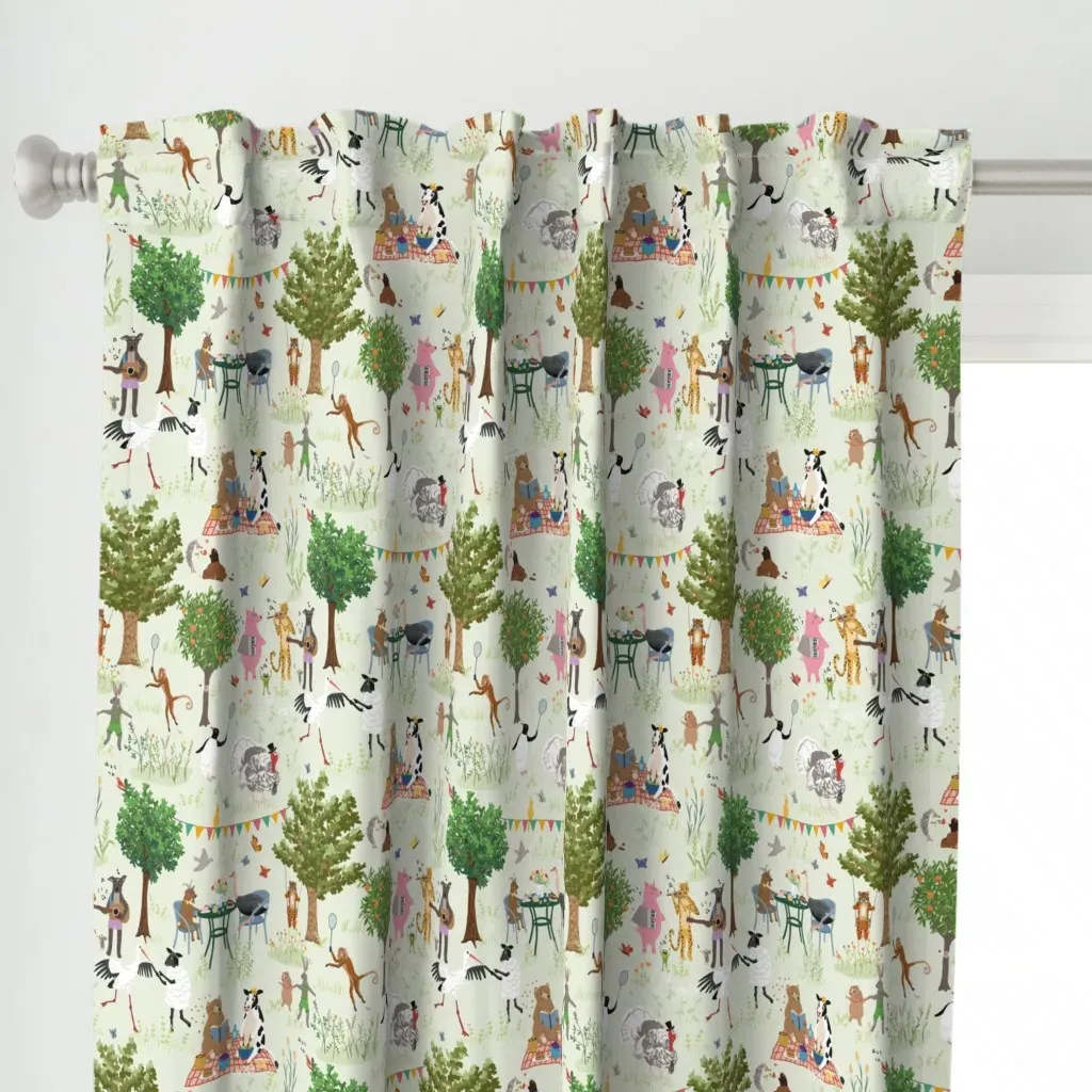 Animals' Garden Party Curtain Panel - Light Green alternate view