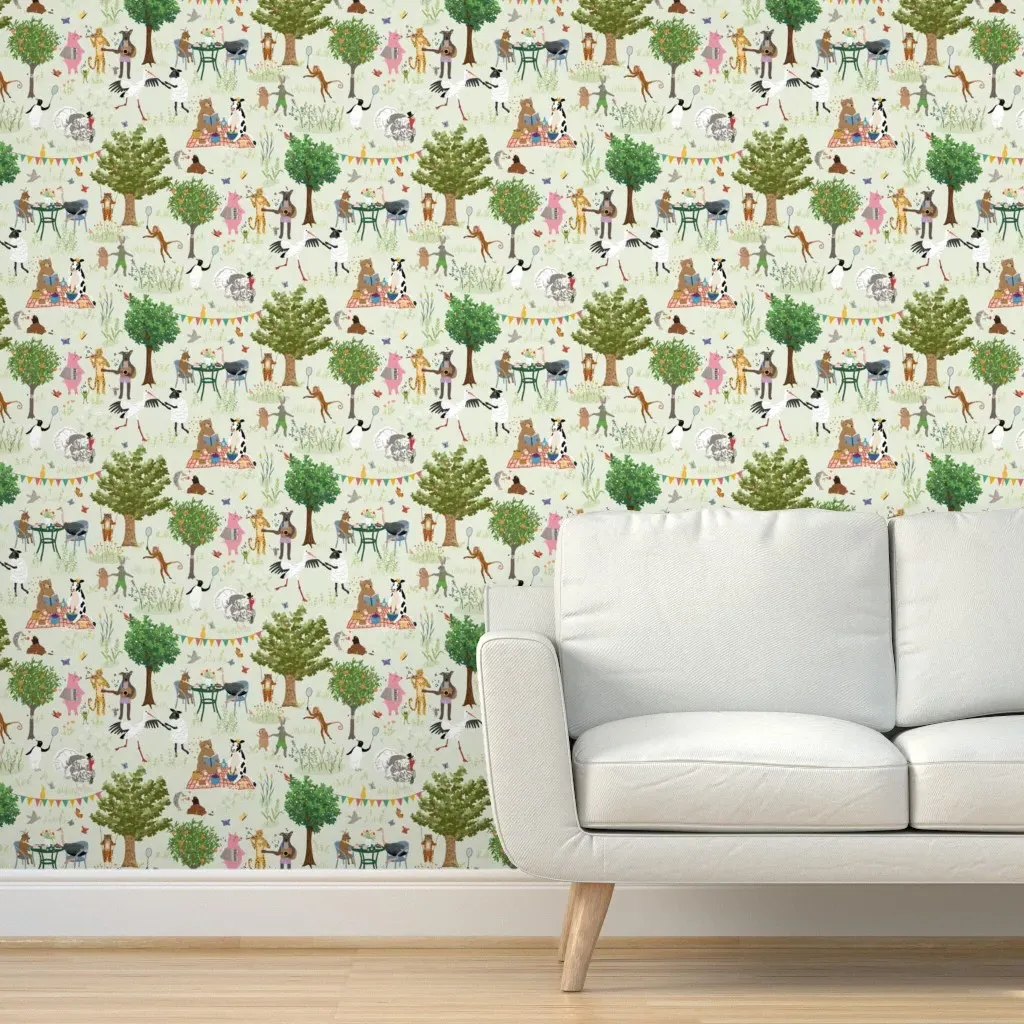 Animals' Garden Party Peel and Stick Wallpaper - Green product