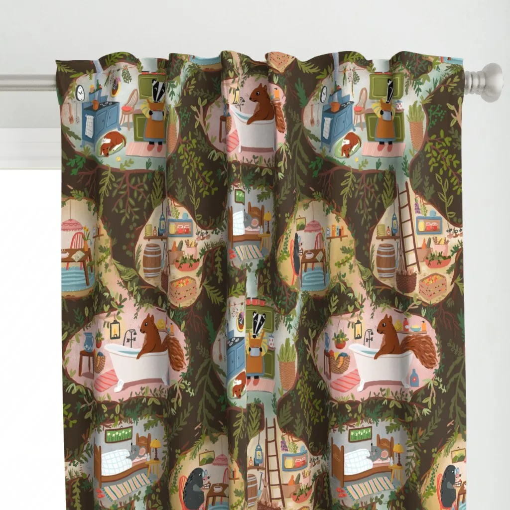 Animals In Their Burrows Curtain Panel - Dark Brown alternate view