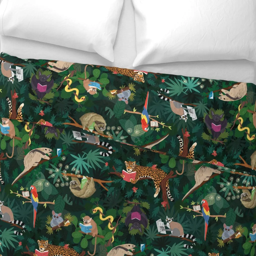 Animals Reading In The Jungle Duvet Cover - Green alternate view