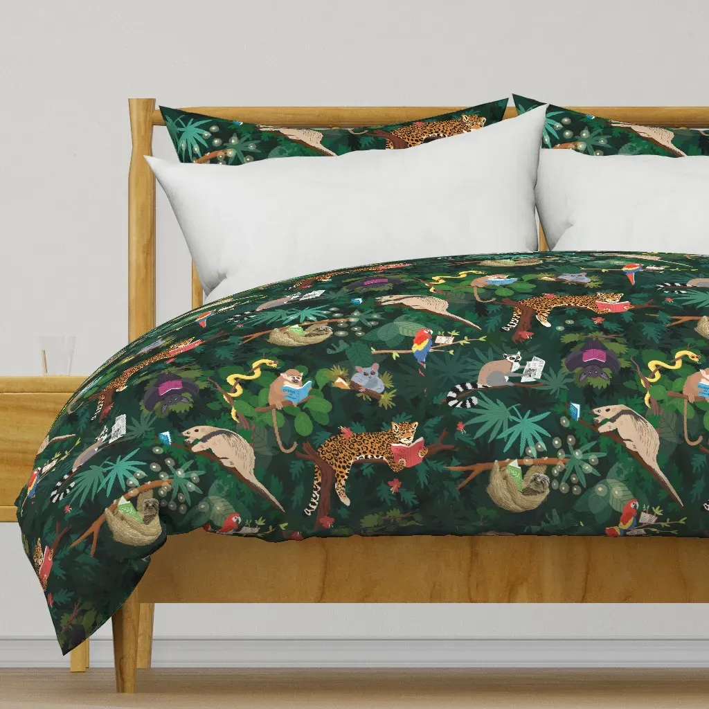 Animals Reading In The Jungle Duvet Cover - Green product