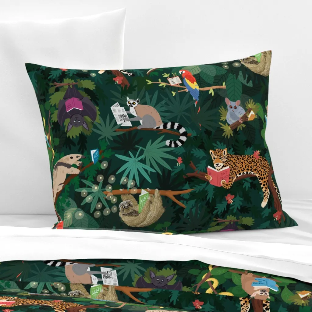 Animals Reading In The Jungle Standard Knife Edge Pillow - Green, Cotton Sateen product