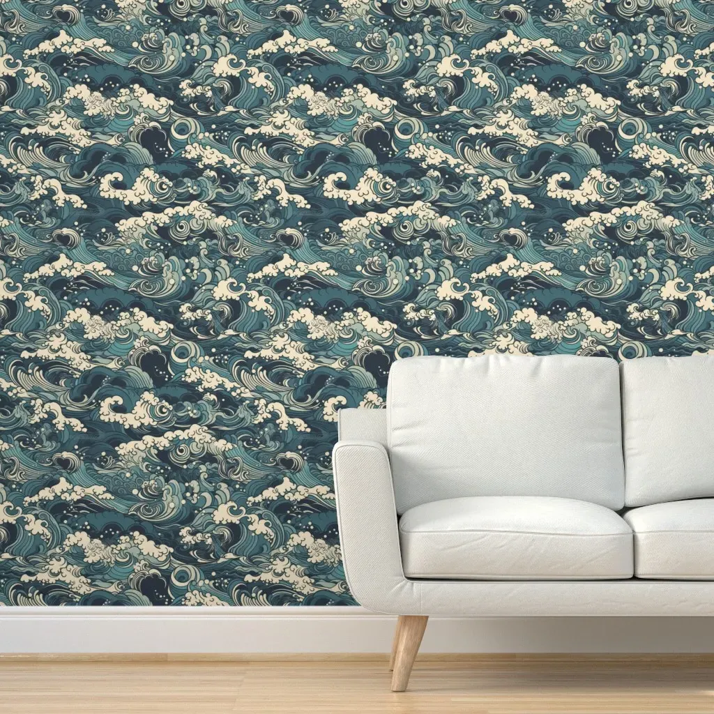 Anime Waves Peel and Stick Wallpaper - Dark Teal product