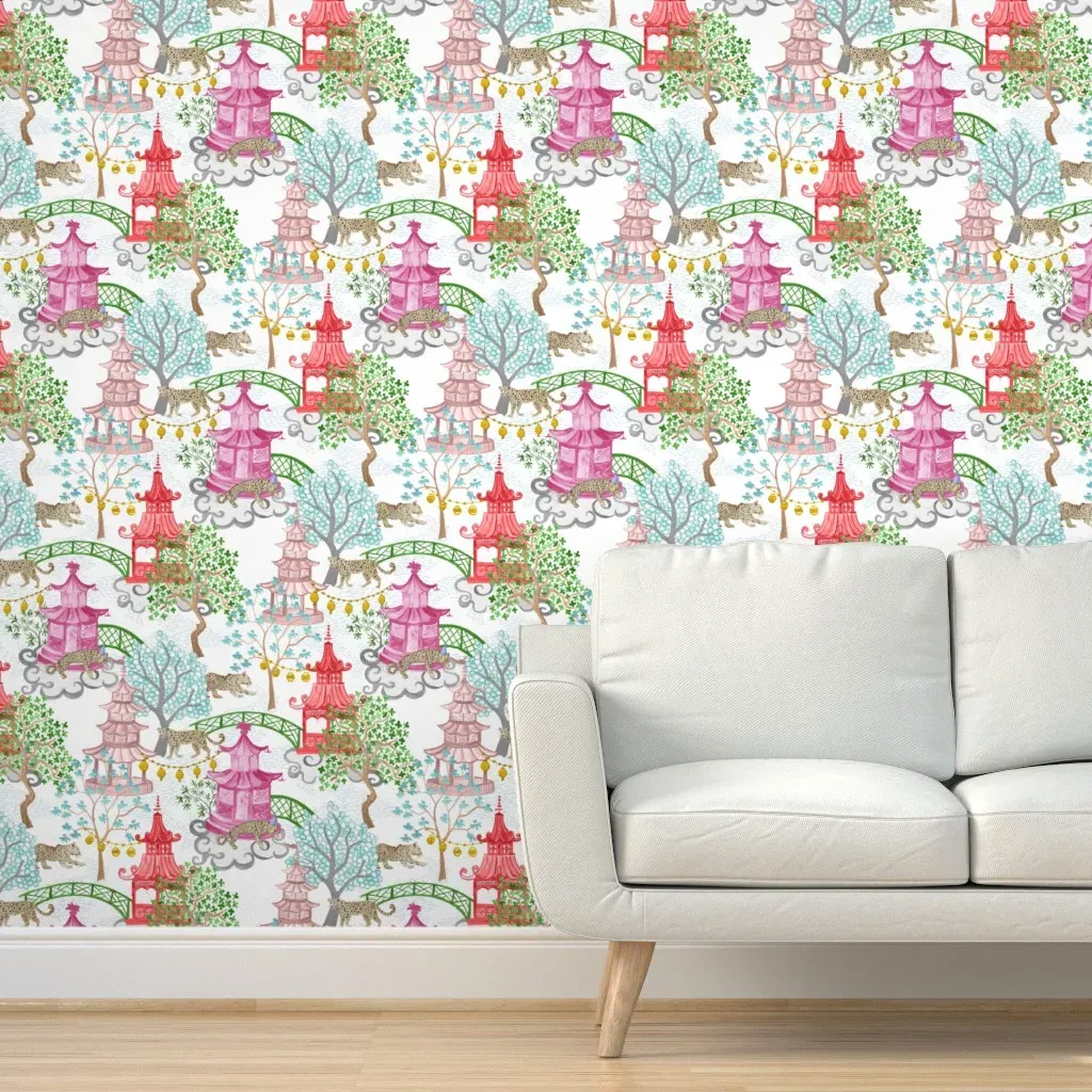 Anita Party Leopards In Pagoda Forest Peel and Stick Wallpaper - Pink product