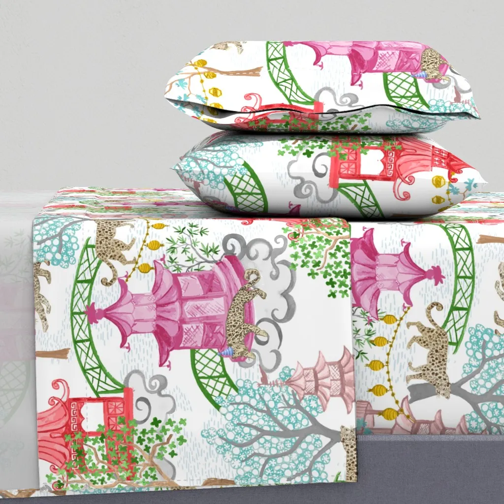 Anita Party Leopards Pagoda Forest Queen Sheet Set - Pink product