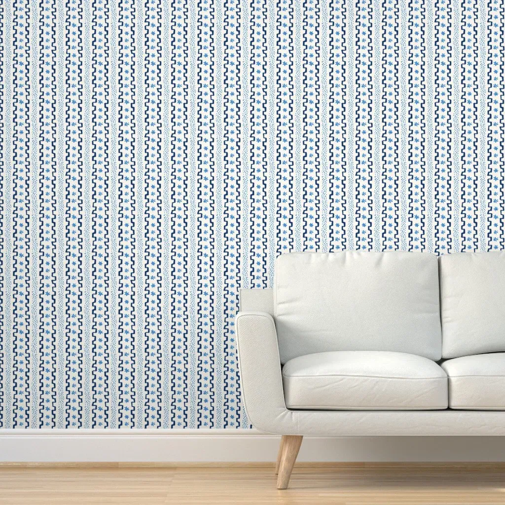 Anne Blue3 on Cream Zigzag Stripe Peel and Stick Wallpaper - Navy Blue product