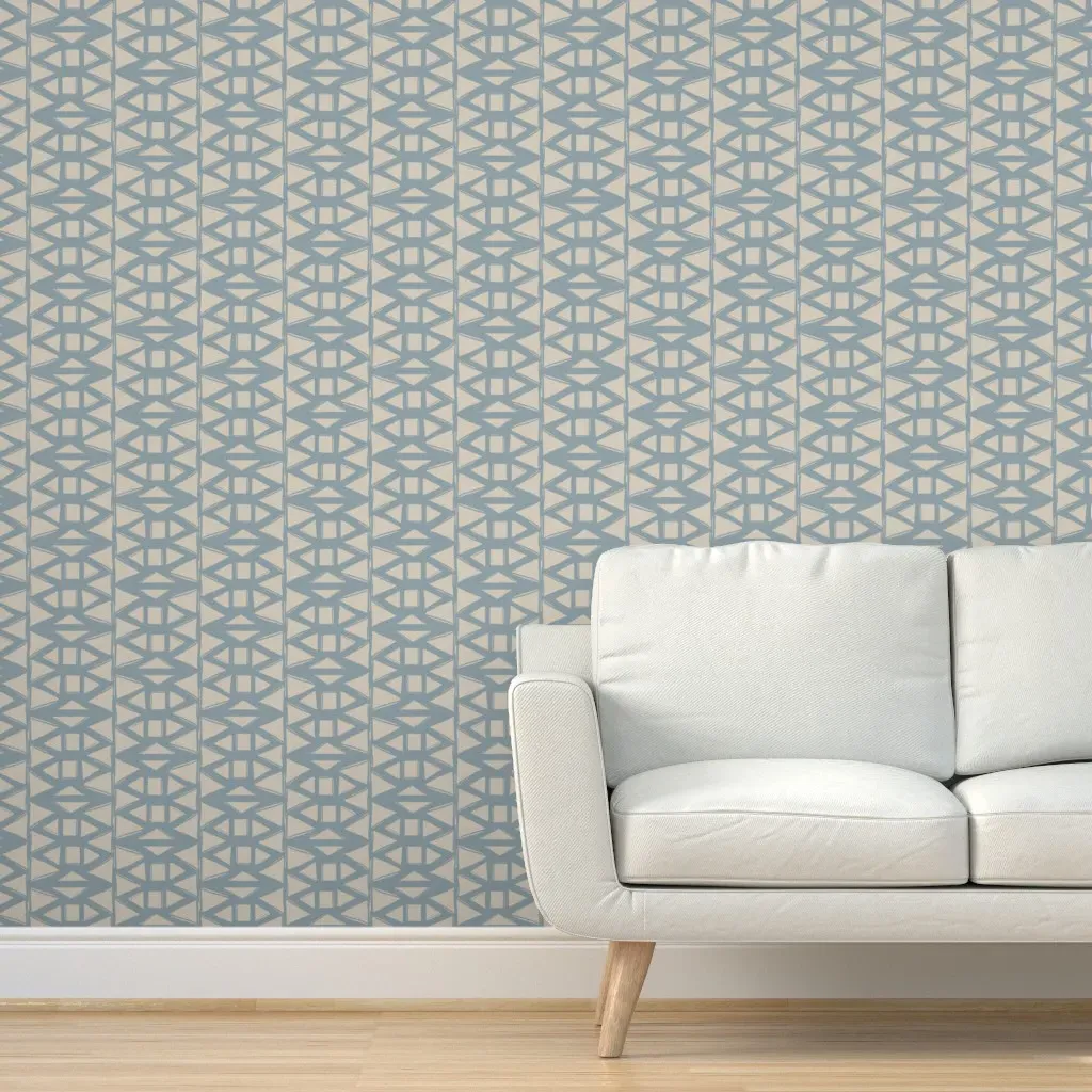 Annick Tribal Geometric Peel and Stick Wallpaper - Denim Blue & Greige product