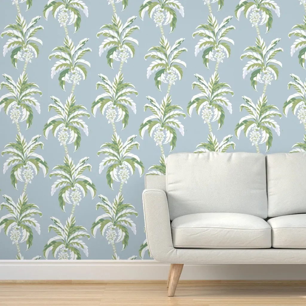 Antigua Palm on French Blue Peel and Stick Wallpaper - White product