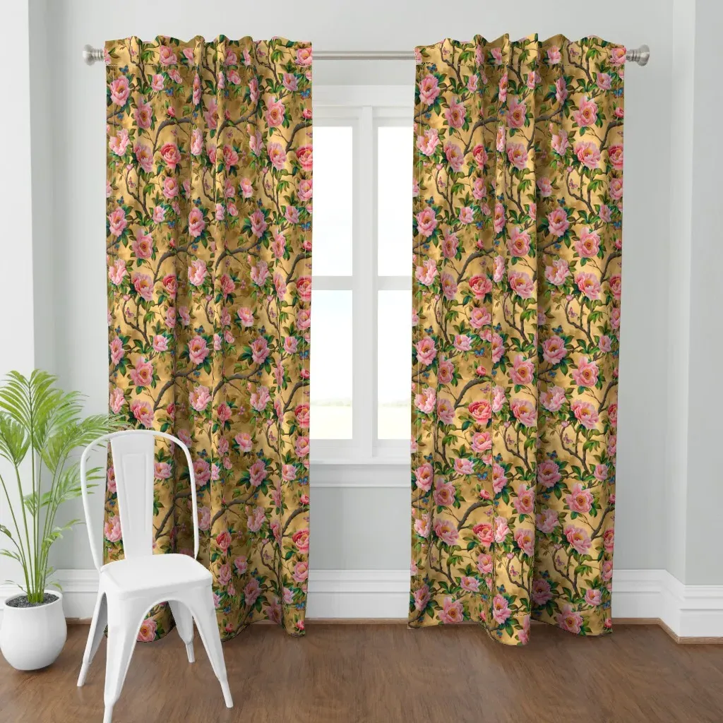 Antique Chinoiserie Curtain Panel - Pink product