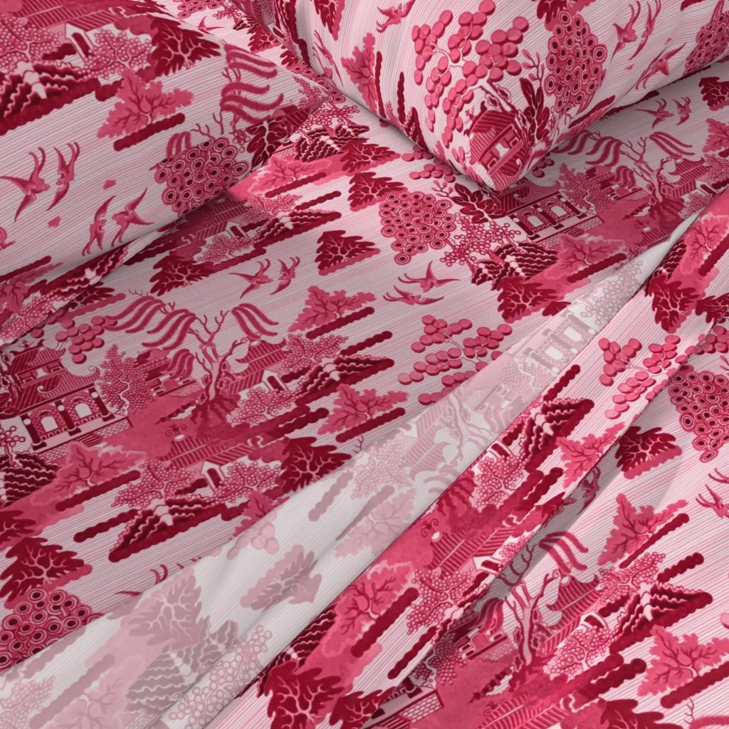 Antique Chinoiserie Toile King Sheet Set - Crimson alternate view