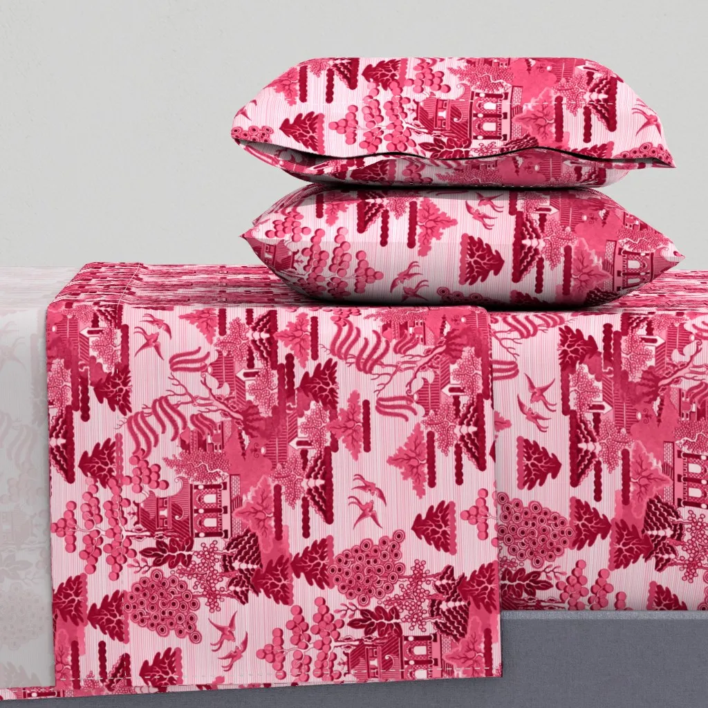 Antique Chinoiserie Toile King Sheet Set - Crimson product