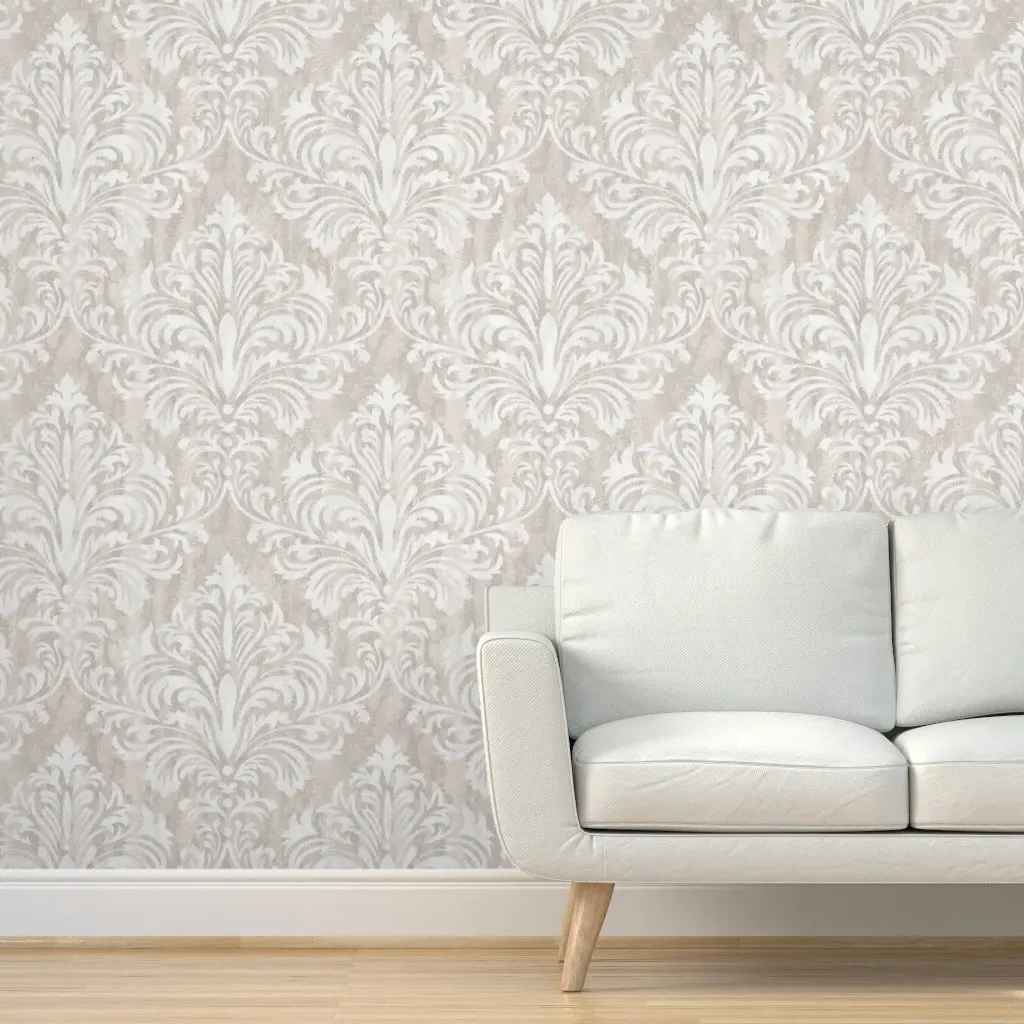 Antique Damask XL Peel and Stick Wallpaper - Pearl White, Natural Stone product