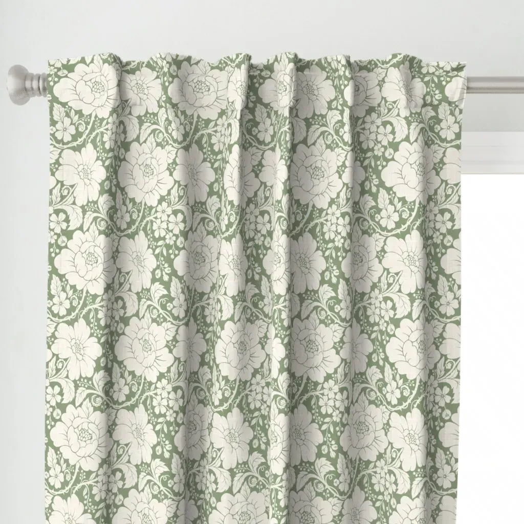 Antique Floral Damask Curtain Panel - Cream alternate view