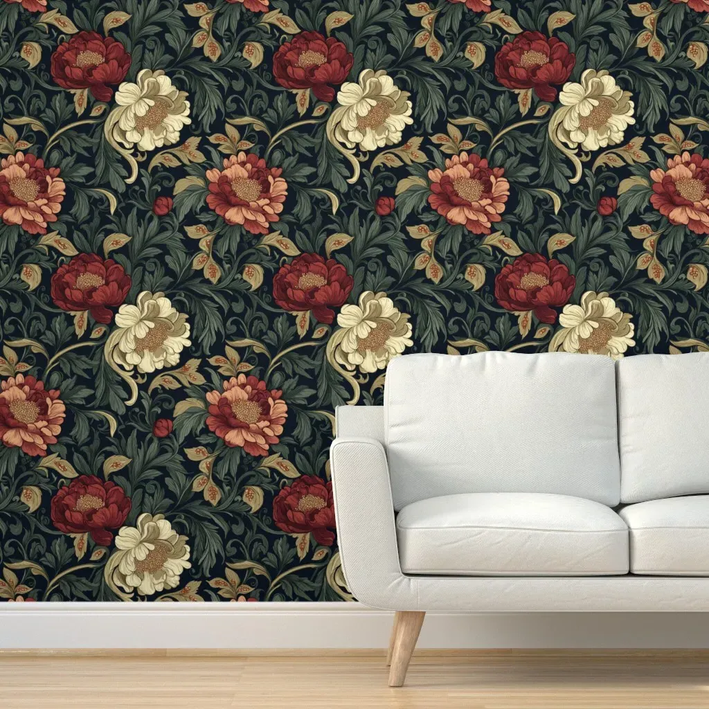 Antique Floral Motifs Peel and Stick Wallpaper - Burgundy product