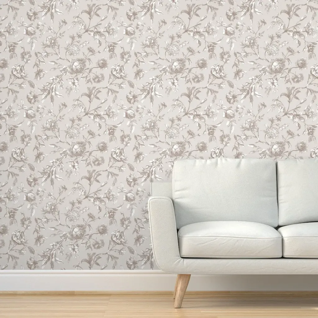 Antique Floral Toile Peel and Stick Wallpaper - Beige & White product