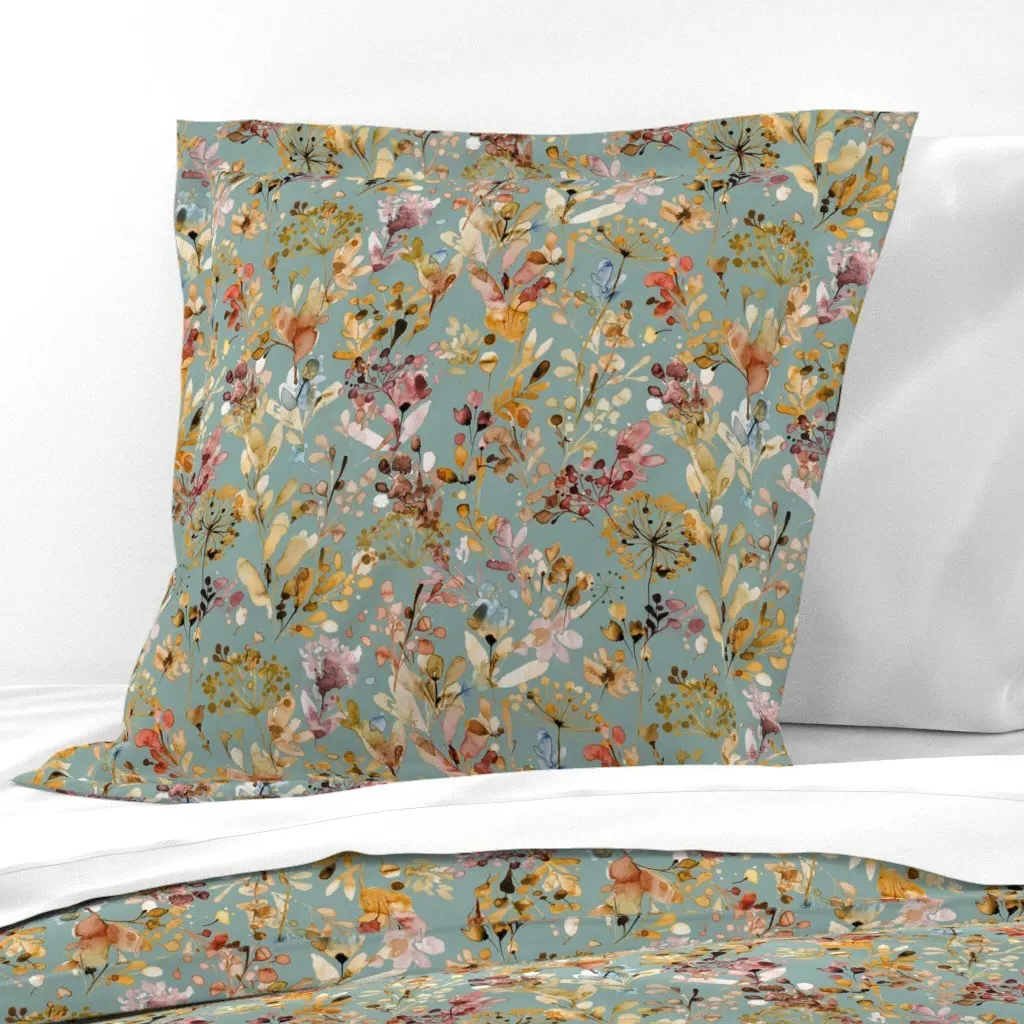 Antique Floral Wild Grasses Euro Pillow Sham - Dusty Rose product