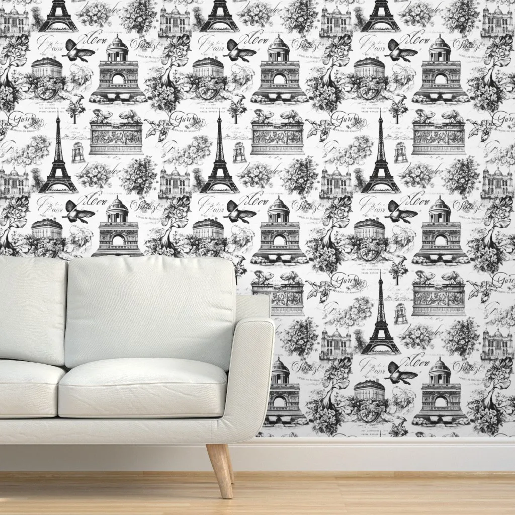 Antique France Toile Peel and Stick Wallpaper - Black, White product