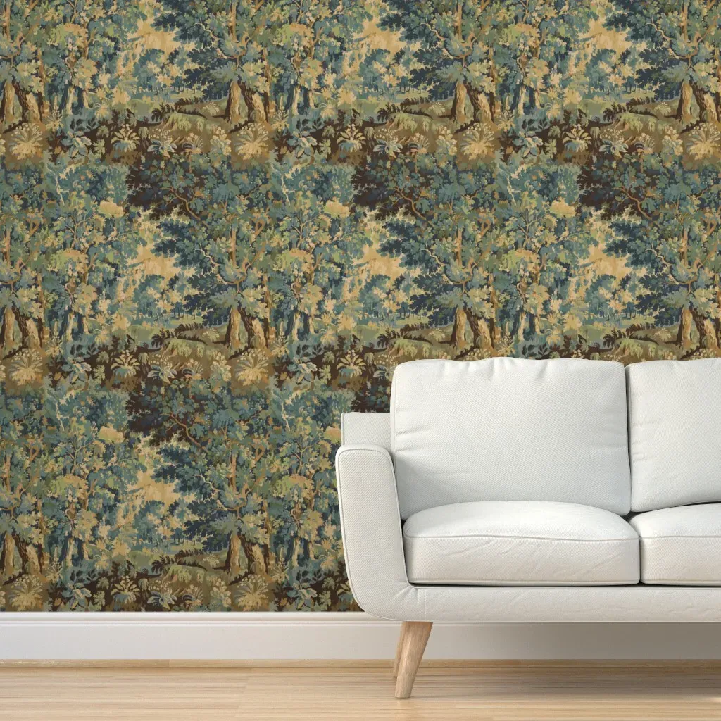 Antique French Tapestry Peel and Stick Wallpaper - Brown, Teal product