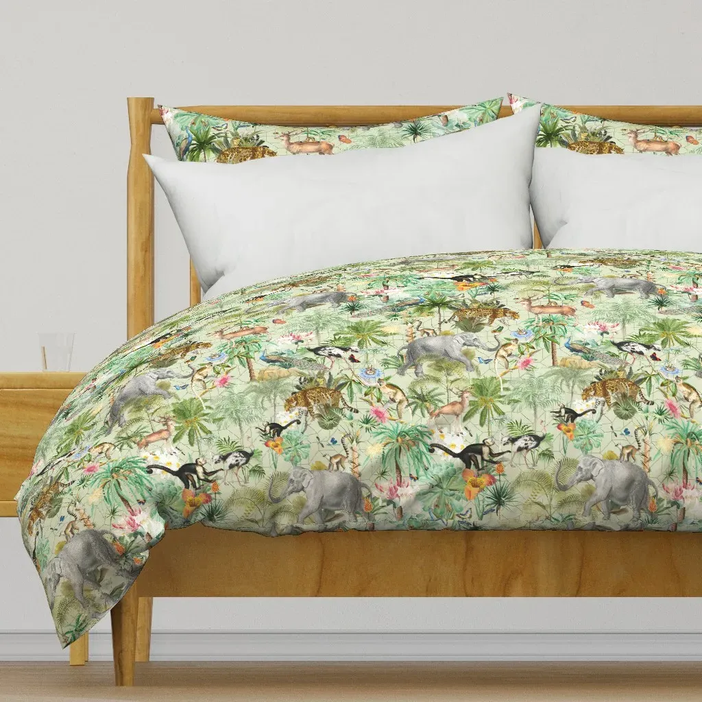 Antique Fun Animals Wild Park Duvet Cover - Sage Green product