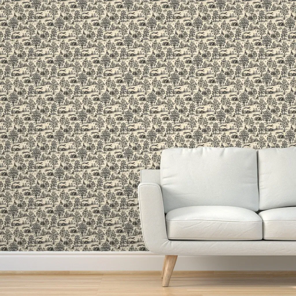 Antique Greyhound Toile Peel and Stick Wallpaper - Dark Grey product