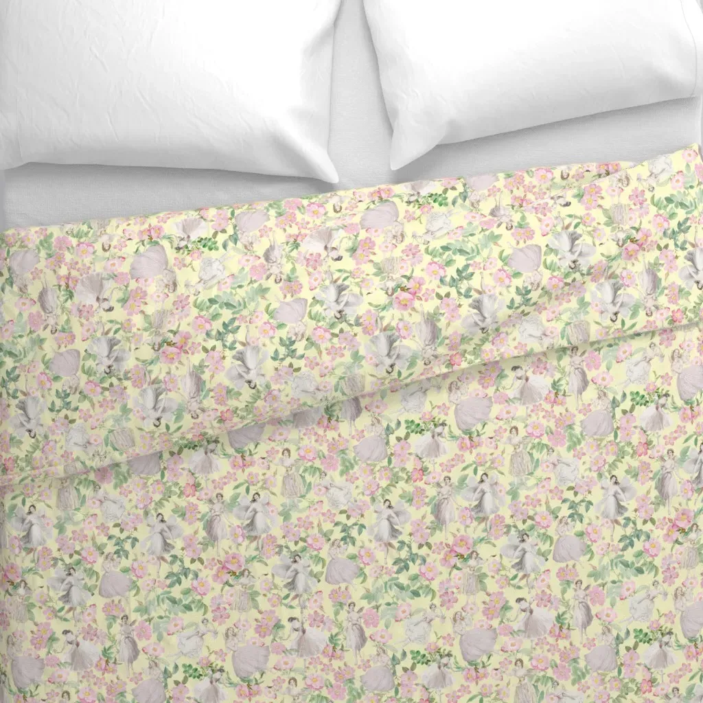 Antique Hand Watercolor Fairy Duvet Cover - Pale Yellow alternate view