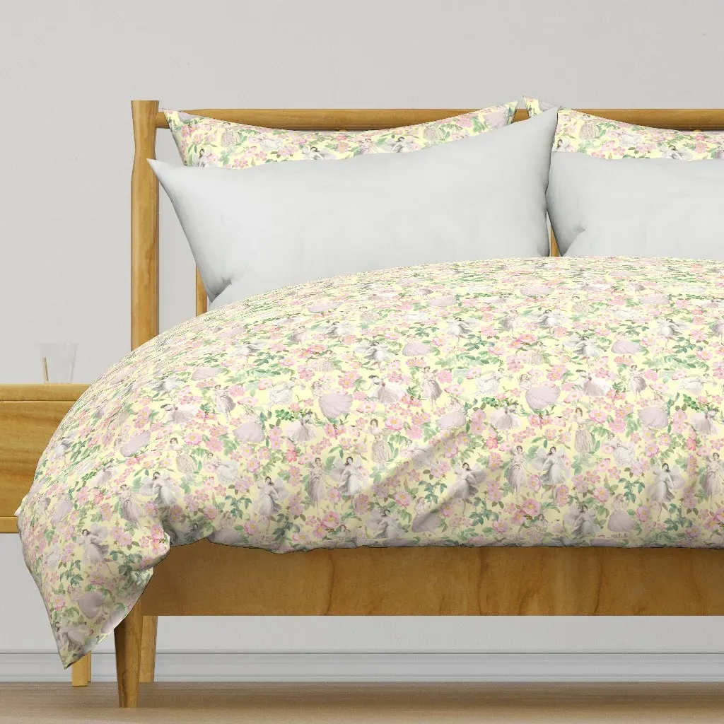Antique Hand Watercolor Fairy Duvet Cover - Pale Yellow product