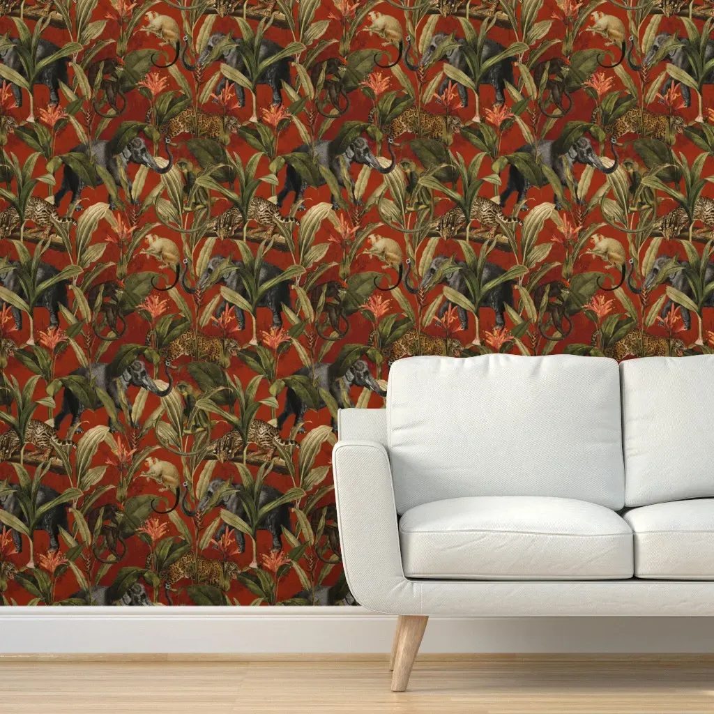 Antique Jungle African Animals Peel and Stick Wallpaper - Brown Copper product
