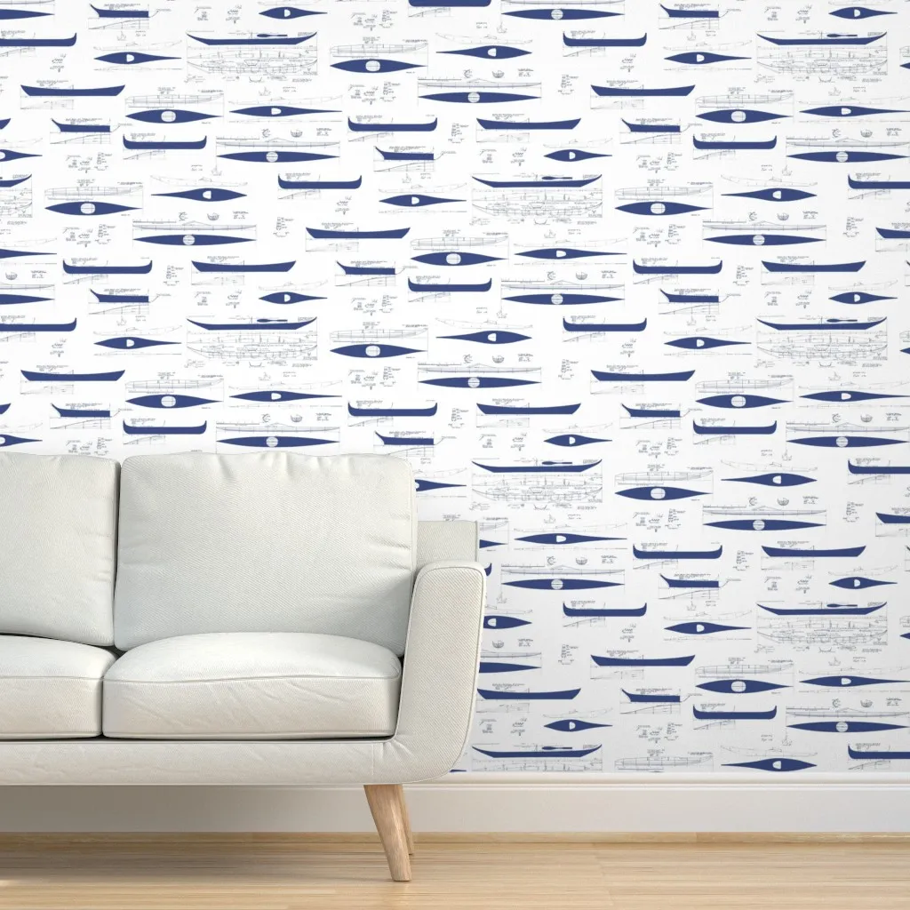 Antique Kayaks Faded Peel and Stick Wallpaper - Navy Blue product