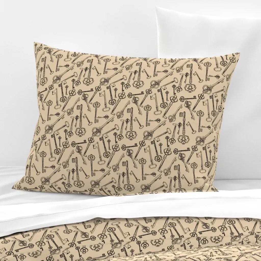 Antique Keys Small Wide Standard Knife Edge Cushion - Black, Cotton Sateen product