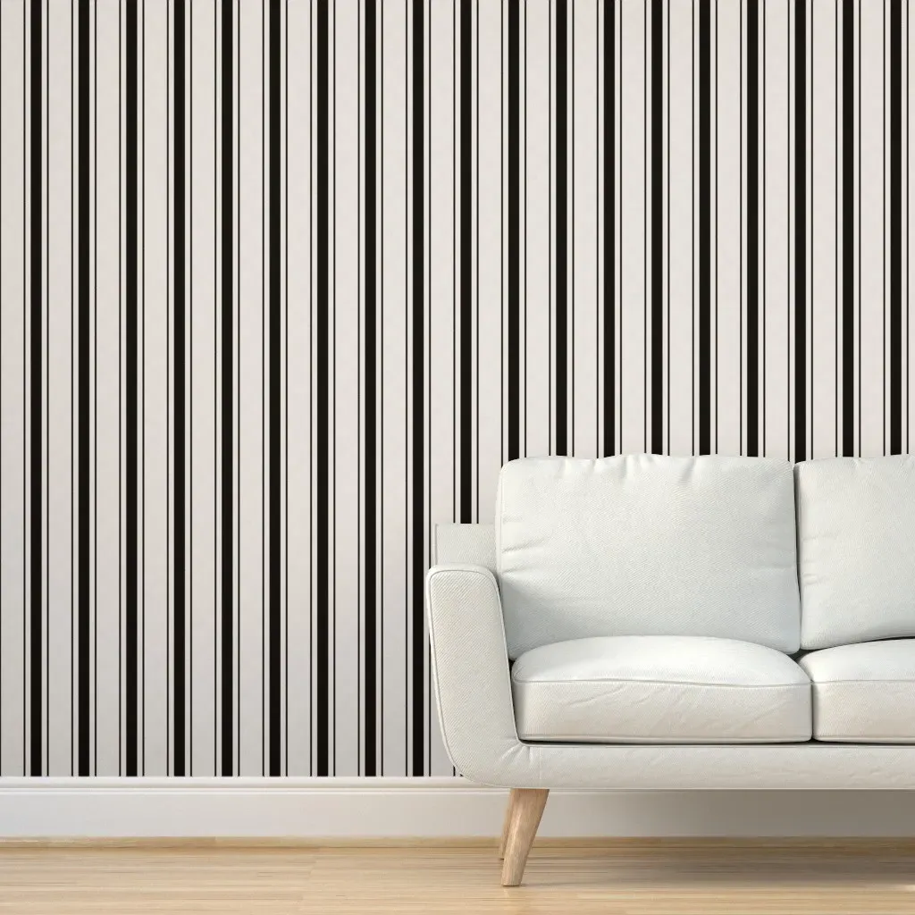 Antique Mattress Ticking Stripe Peel and Stick Wallpaper - Black, Cream product