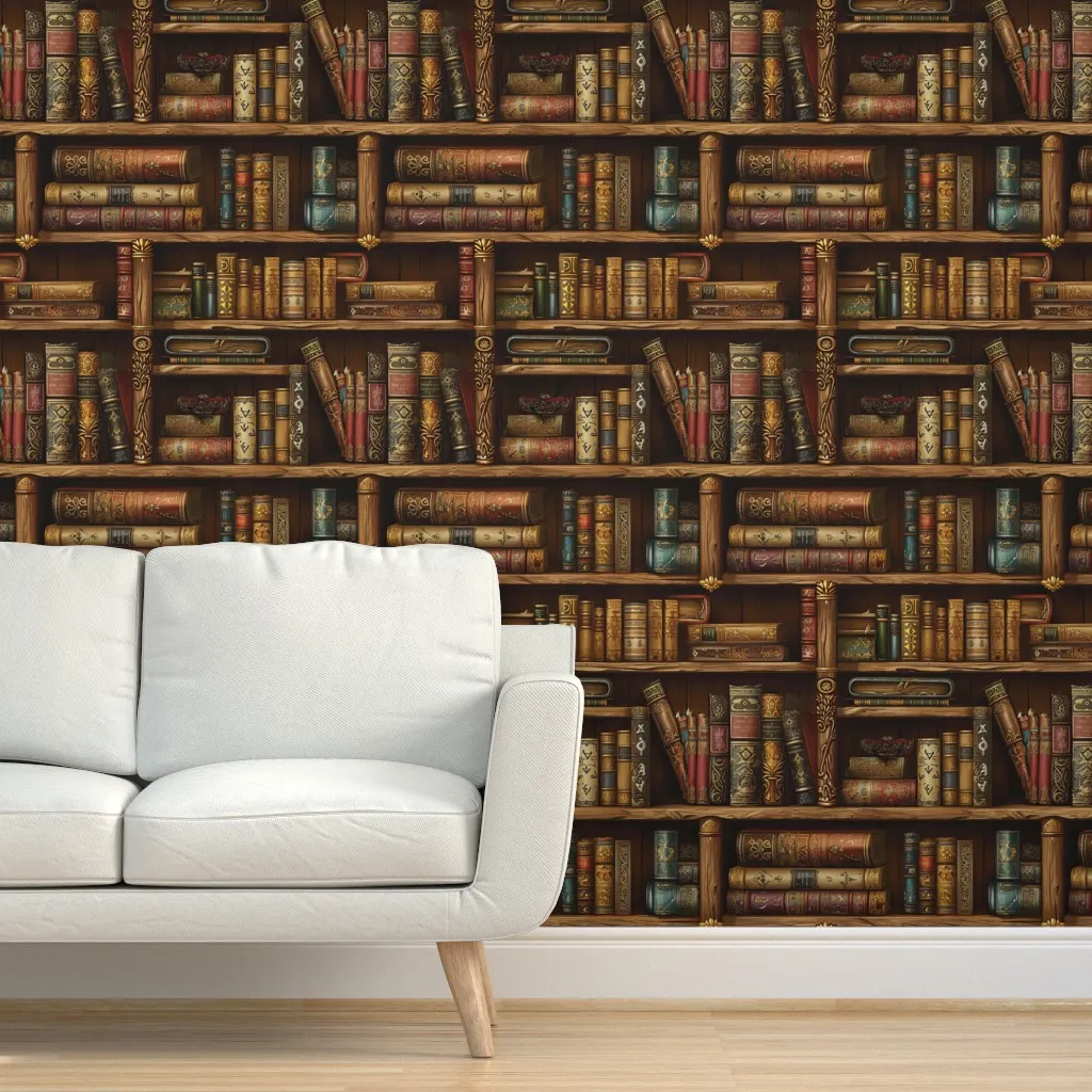 Antique Ornate Magic Books Peel and Stick Wallpaper - Dark Brown product