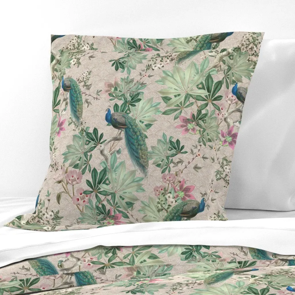 Antique Peacock Botanical Garden Euro Pillow Sham - Teal product